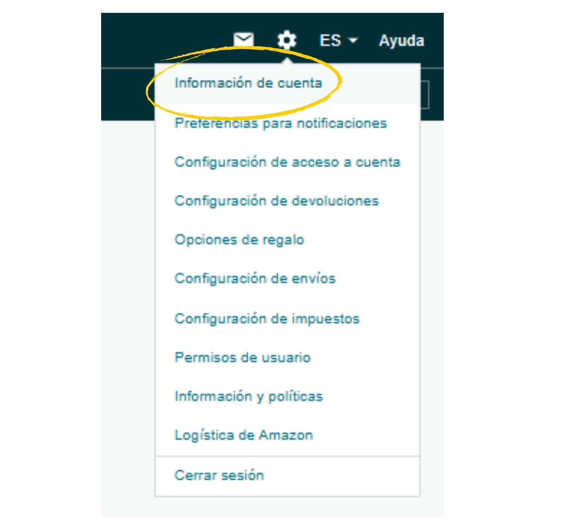 Imagen donde se muestra que Dentro del desplegable, hay que seleccionar "Información de la cuenta" (Account Info).