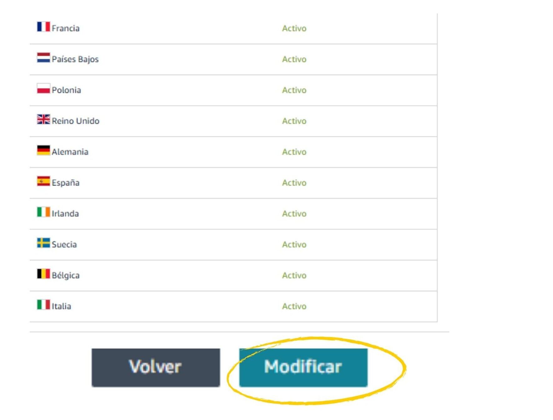 Imagen de la pagina de Amazon donde se muestra el próximo paso, que es "Modificar"