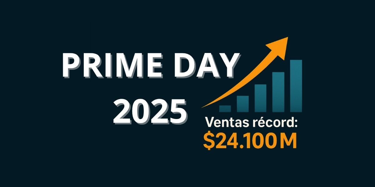 Imagen con fondo azul y letras que pone "PRIME DAY 2025" y una grafica en ascendente con la cifra de 24.100M de dolares